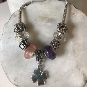 NWOT Irish charm bracelet w/ pink purple jewels